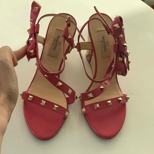 Valentino Pink Leather ROCKSTUD wedges shoe